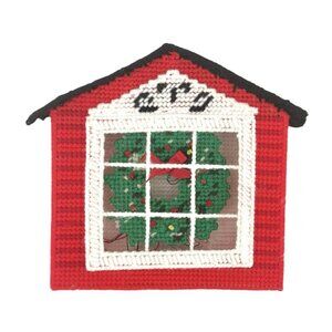 Vintage Handmade Needlepoint Musical Christmas House Lights Up & Plays Music